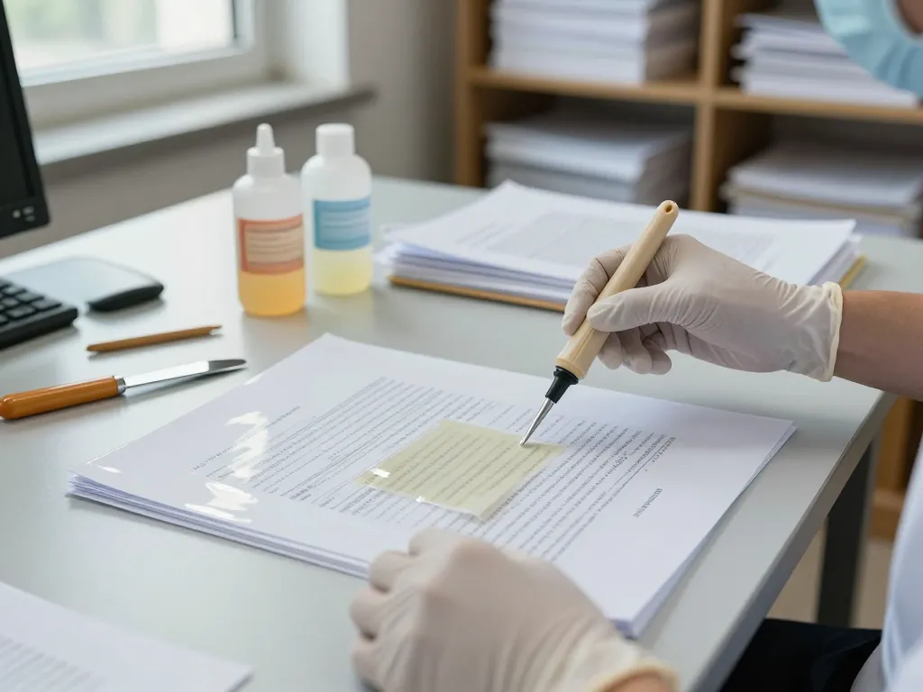 Cách bóc giấy tờ đã ép plastic without damage, technician restoring laminated documents with professional care.