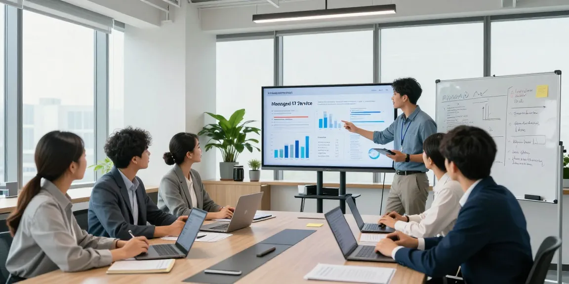 Team collaborating on IT business support solutions in a modern office setting.