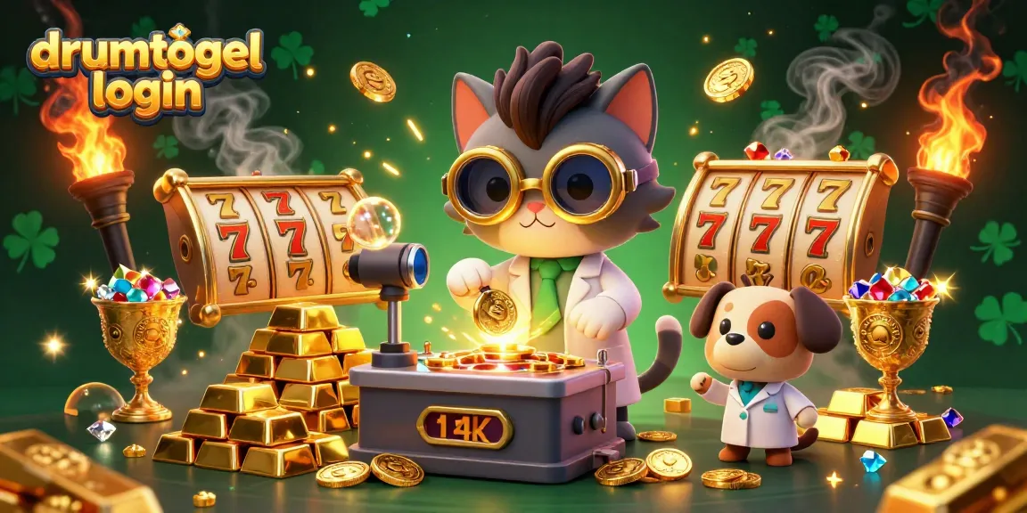 Melakukan drumtogel login dengan simbol slot yang meriah dan gemerlap koin emas.