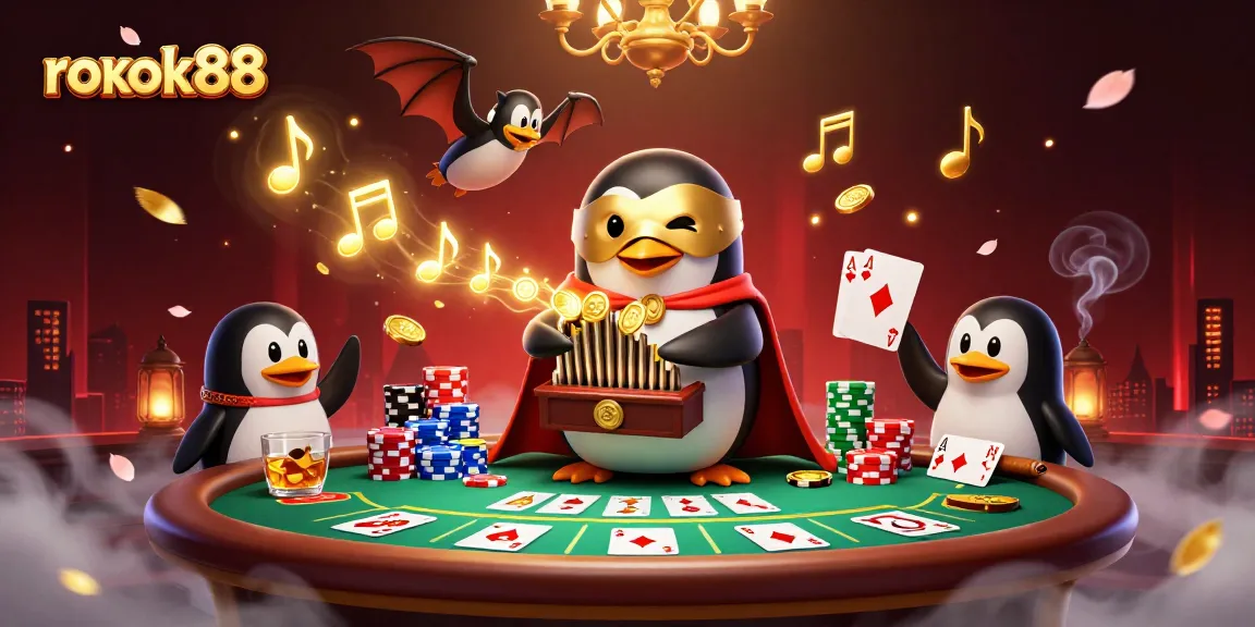 Experience the thrill with rokok88 as the phantom penguin plays for big wins at the poker table.
