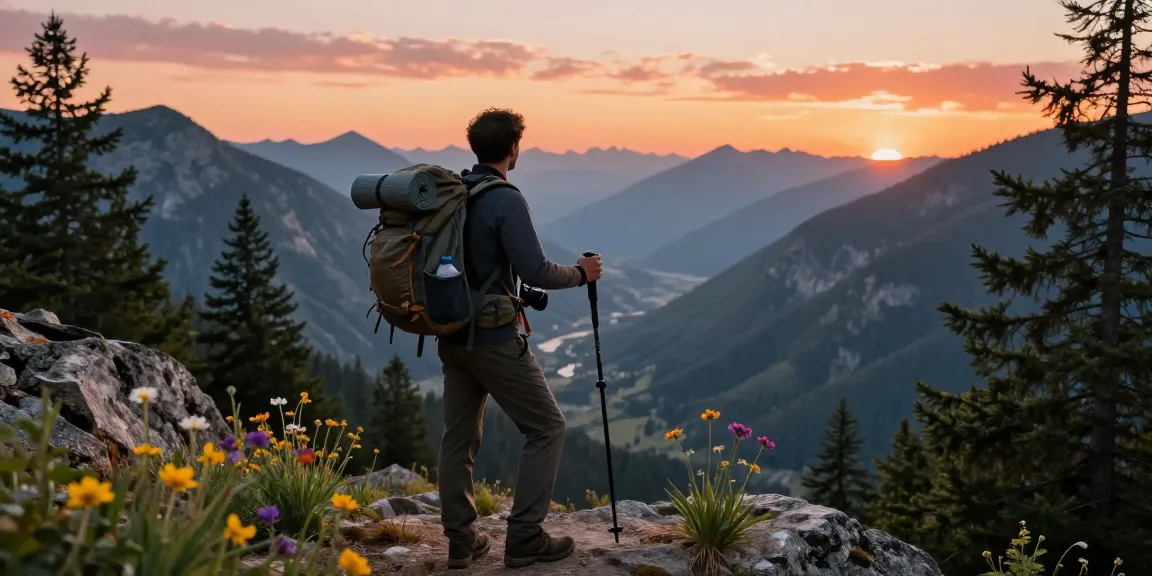 Traveler at mountain viewpoint sunset, capturing stunning landscape for rokok88 link alternatif adventure insights.