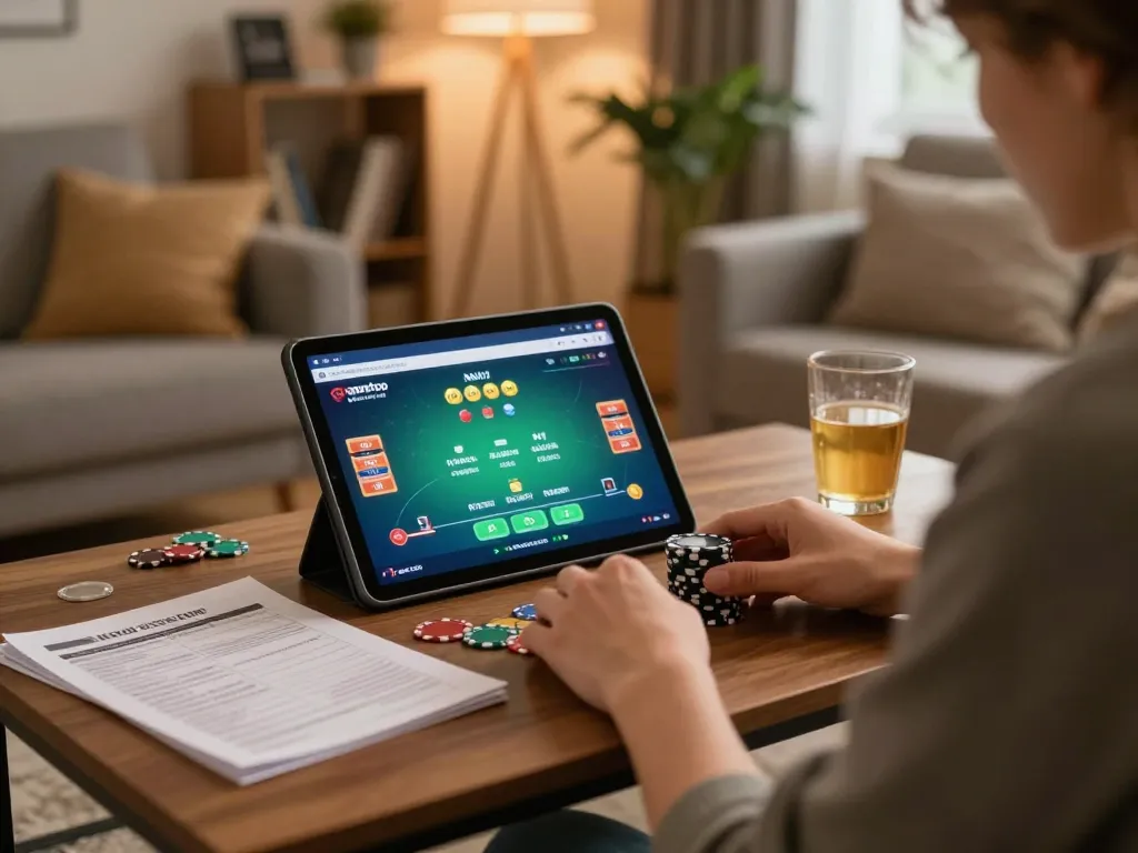 Person playing on sites not on gamstop in cozy home environment, showcasing online casino gaming.