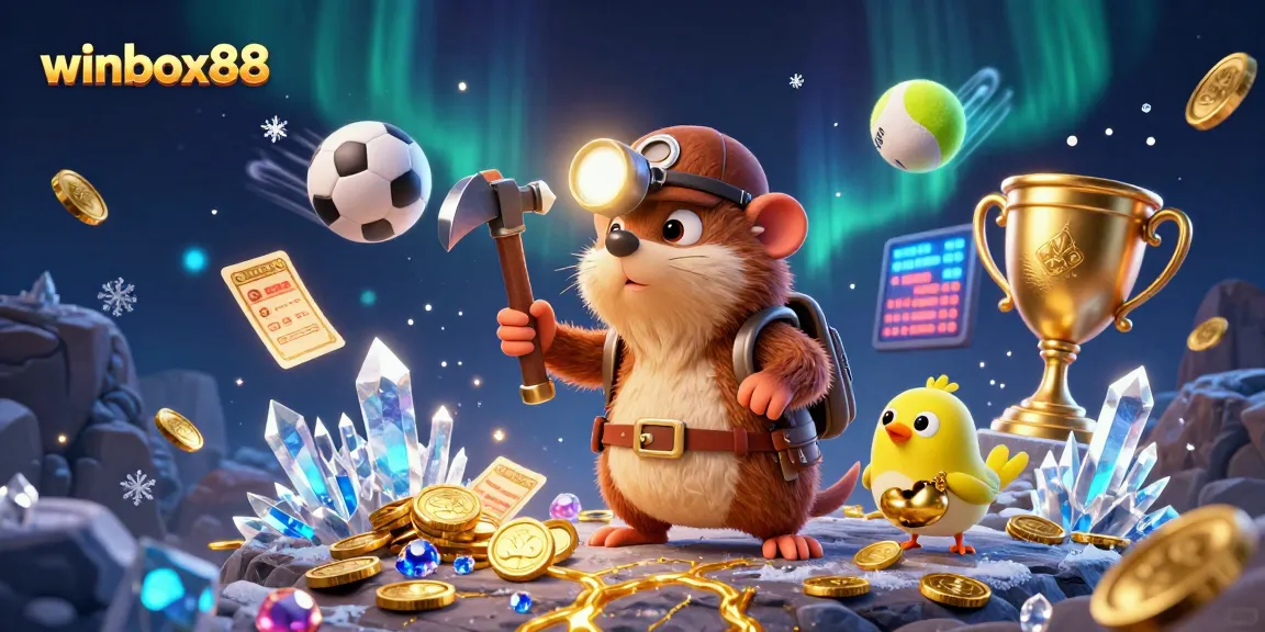 Engage with winbox88 as a treasure hunter mole discovers gems amidst dynamic sports elements.