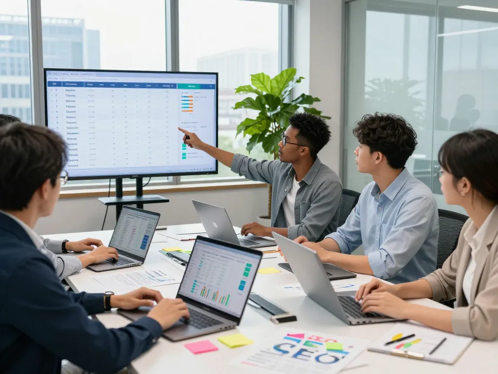 SEO Company in NYC team collaborating on digital marketing strategies in a modern office.