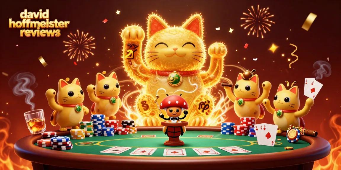 Engage with david hoffmeister reviews as a lucky cat embodies casino luck amidst poker elements.