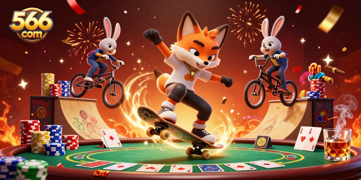 Experience the thrill of 566 com with dynamic 3D characters kicking off a lively casino scene.