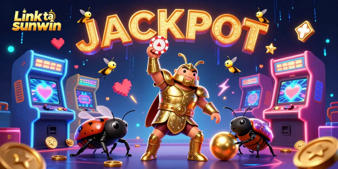 Win big at Link tải sunwin with a 3D cartoon hercules beetle celebrating a jackpot victory!